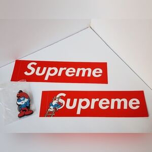 Supreme Sticker and Smurf Edition Sticker w/ Papa Smurf Keychain